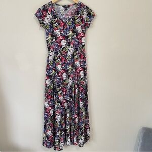 LRL Lauren Ralph Lauren Maxi Dress XS Black Label Floral Modal Long Fit & Flare
